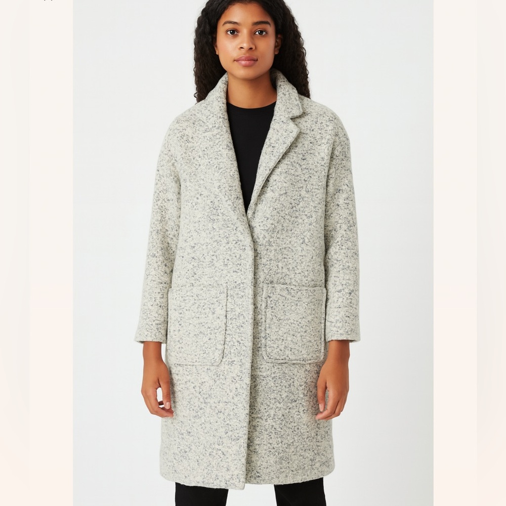 💫 ❤️ Topshop Wool-Blend Speckled White & Black Cocoon Coat Sz 8 (XL) EUC